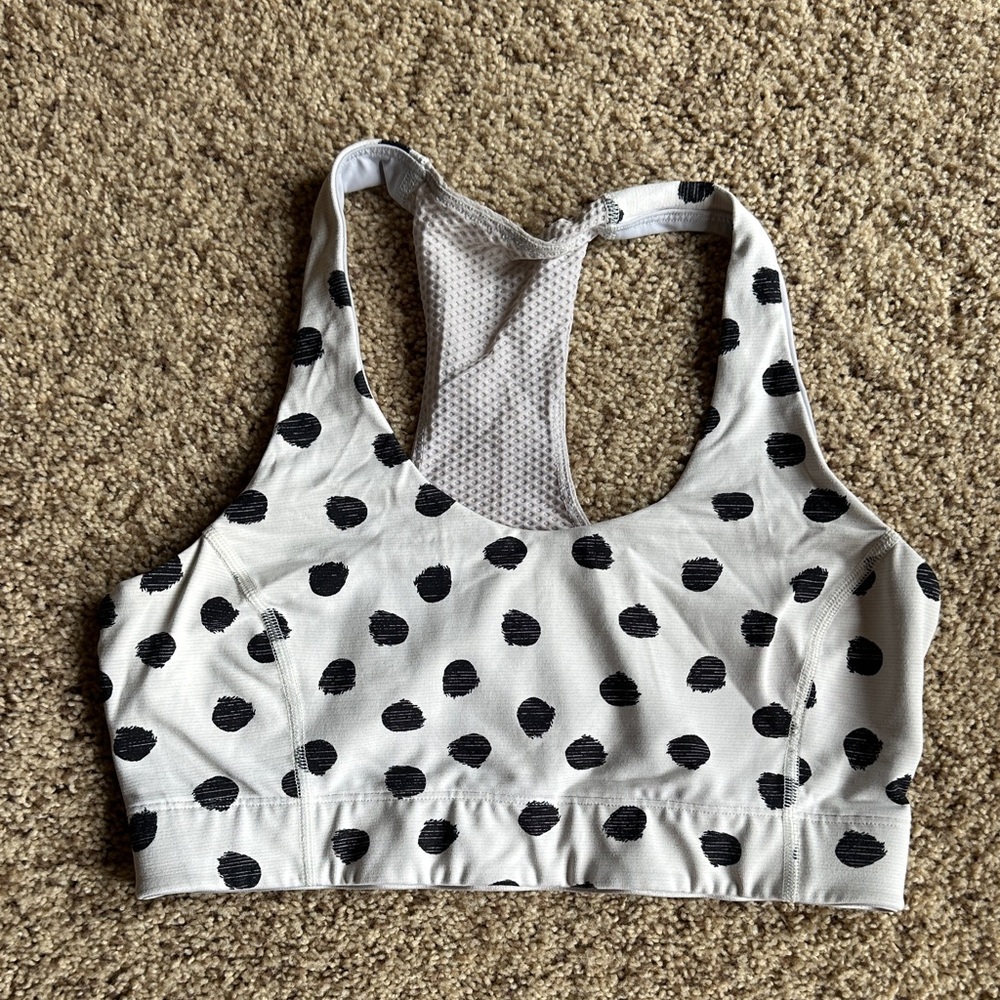 Outdoor Voices White and Black Polka Dot Sports Bra